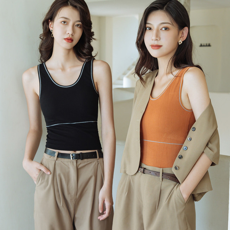 【秋上新】拼线圆领毛圈背心保暖背心女上衣百搭打底保暖内衣