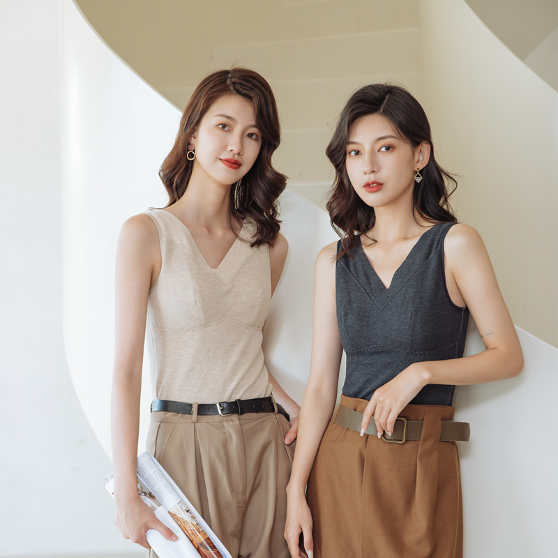 【秋上新】拼接撞色保暖背心带胸垫打底保暖内衣德绒软蚕丝