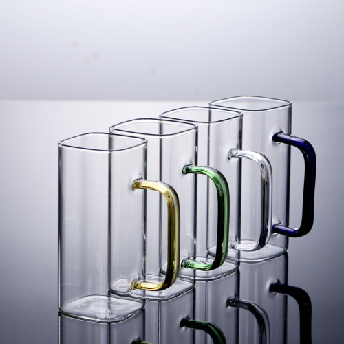 square borosilicate glass tea cup color handle glass juice milk cup transparent glass coffee cup water cup