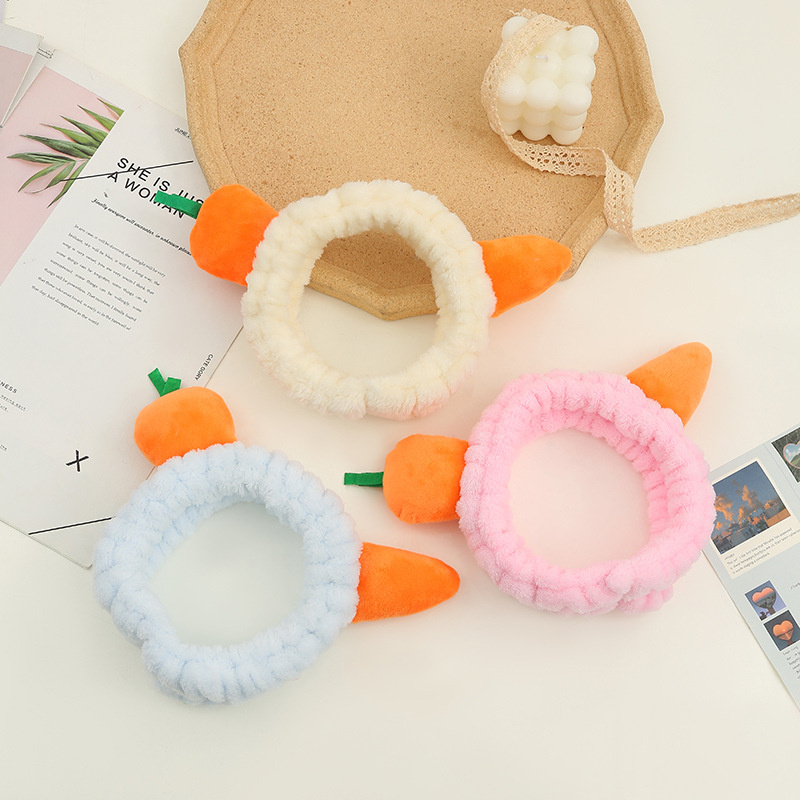 新款韩版创意搞怪毛绒胡萝卜可爱洗脸发带敷面膜化妆卡通网红发饰