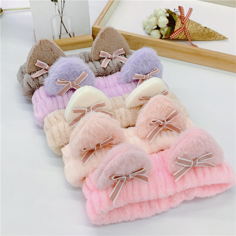 新款韩版可爱绒布蝴蝶结猫耳朵洗脸束发带简约气质敷面膜化妆发饰