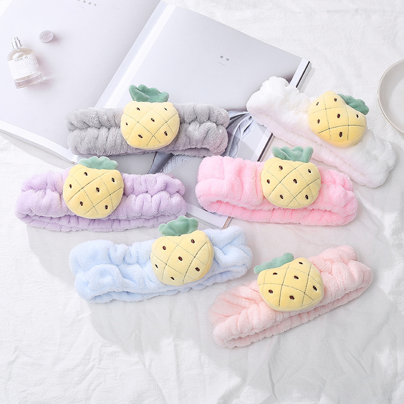 新款韩版可爱立体菠萝洗脸发带敷面膜化妆简约可爱法莱绒网红发饰