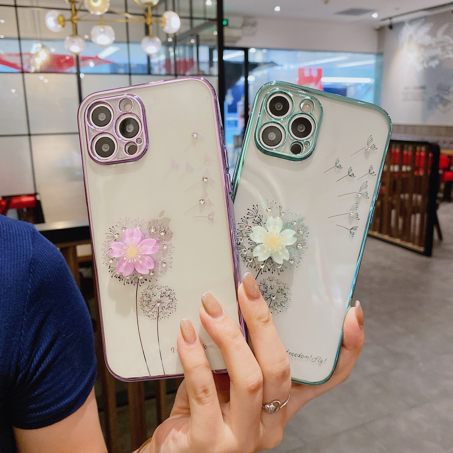 适用新款iPhone13手机壳旋转解压神器蒲公英电镀钻壳苹果12Promax