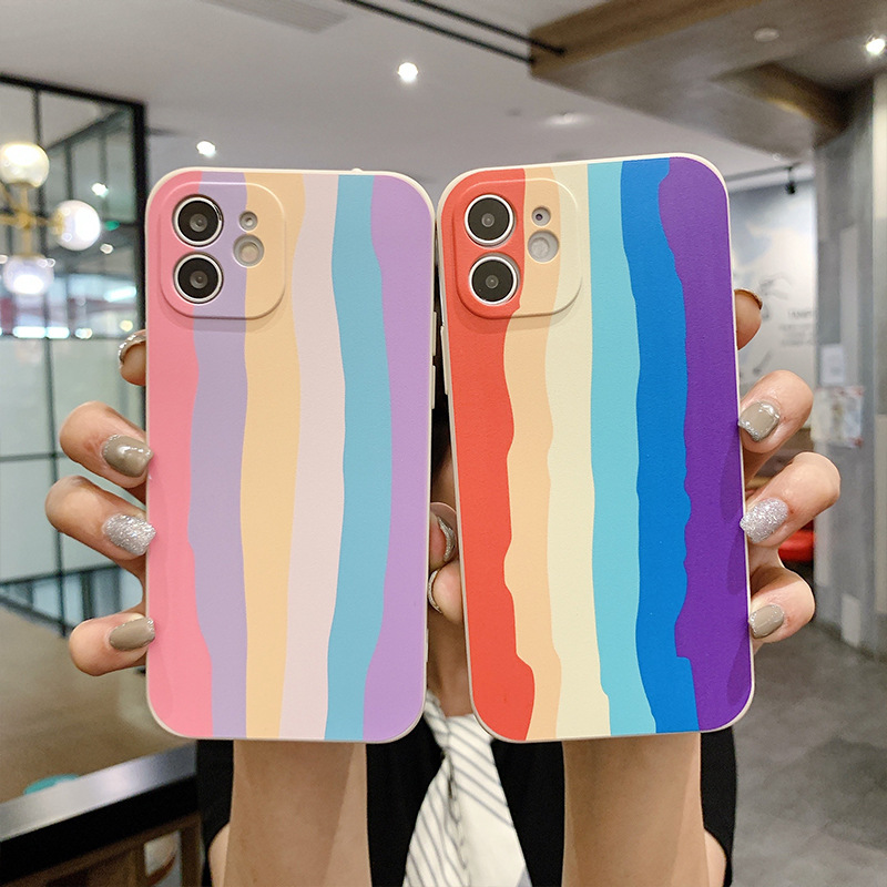 新款苹果12彩虹魔方直边手机壳适用iPhone13情侣7/8P苹果XR保护套