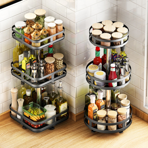 Rotatable Kitchen Seasoning Rack Countertop Corner Put Seasoning Oil and Salt sauce and Vinegar Bottle Multi-Functional round Storage