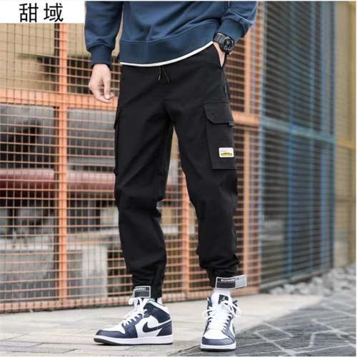 trendy brand men‘s casual trousers 2024 spring and autumn new men‘s overalls men‘s straight mid-high waist ankle banded pants