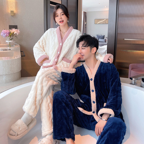 flannel couple pajamas autumn and winter thickened warm suit new large size men‘s coral fleece pajamas