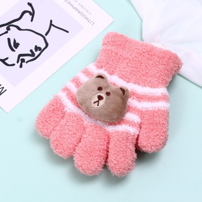 Applique Animal Cute Baby Winter Girls' Korean-Style Children's Double-Layer Warm and Cute Five-Finger Gloves