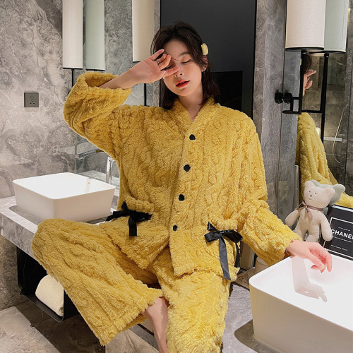 new women‘s coral velvet pajamas autumn and winter long sleeves thickened warm suit outerwear flannel home wear