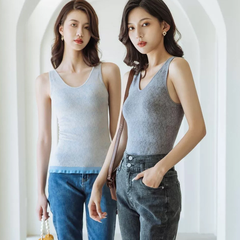 秋上新 她闺蜜蚂蚁纹渐变色复古毛圈保暖背心百搭打底保暖内衣