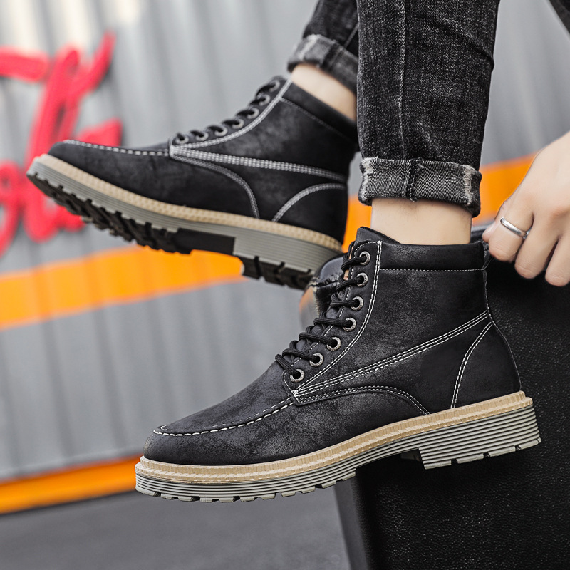 男士马丁靴男鞋子英伦风潮流男士靴子韩版百搭高帮秋季工装靴潮鞋