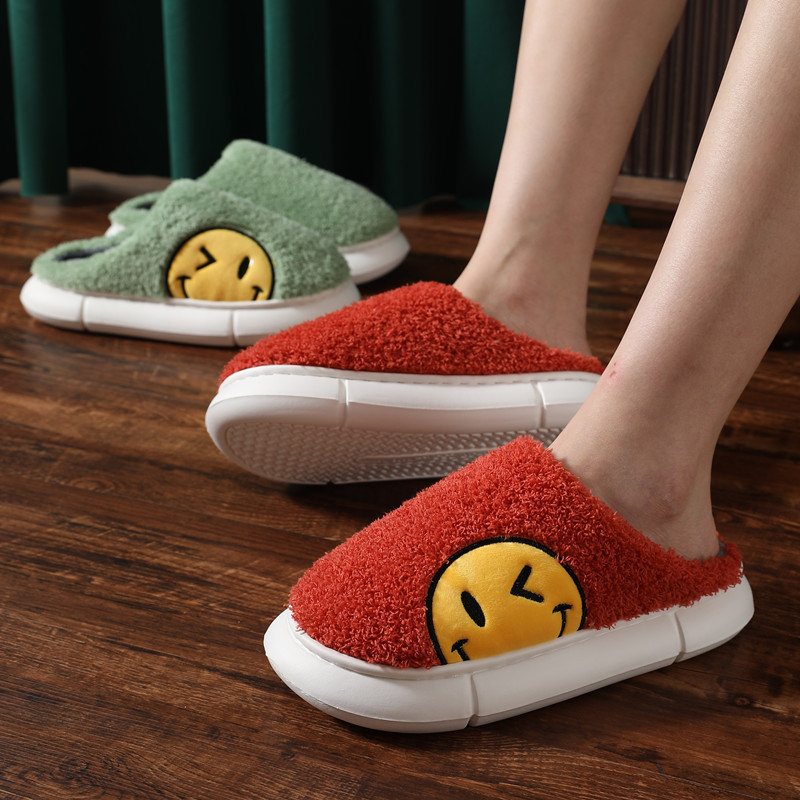 秋冬棉拖鞋男女居家用情侣笑脸毛绒舒适保暖踩屎感软底家居棉拖鞋