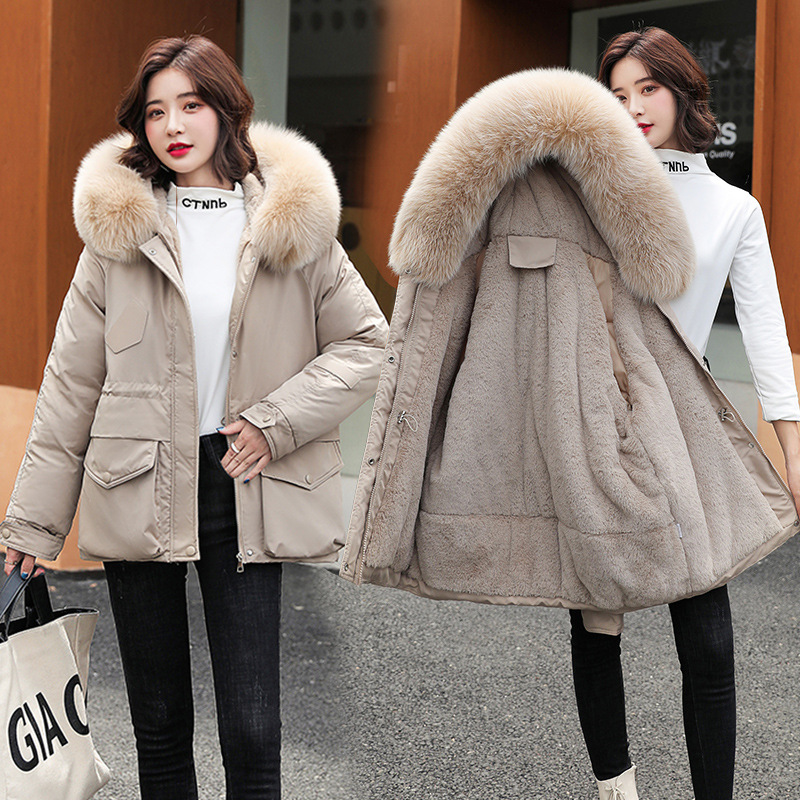 外贸加绒加厚派克服女中长款2021冬新款女士羽绒棉衣棉服女装外套