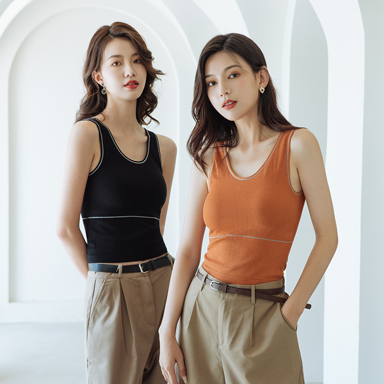【直播爆款】新无缝背心女士U背中长款毛圈背心无袖上衣日系半截