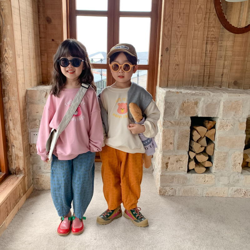 童卫衣2021童装 秋款男童女童韩版字母小熊卫衣宝宝可爱休闲上衣