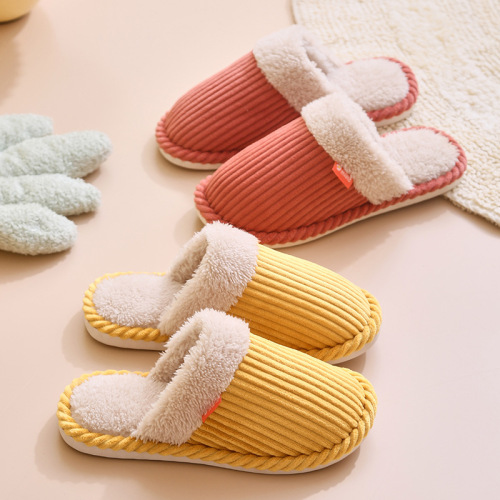 New Corduroy Cotton Slippers Interior Home Couple Men and Women Warm Wear-Resistant Cotton Slippers Factory Wholesale