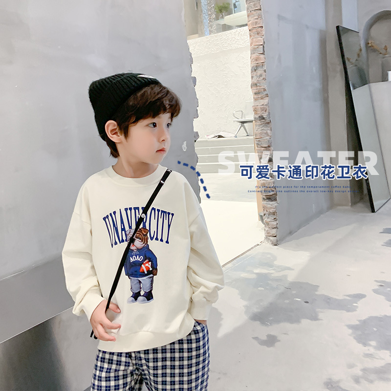 AOAOKIDS2021男小童卡通卫衣儿童帅气烫画上衣宝宝春秋款套头衫潮