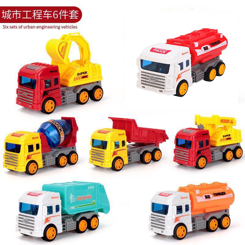跨境惯性回力工程车 儿童玩具仿真模型车 夜市地摊玩具批发