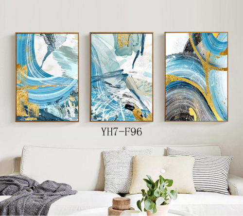 modern american blue abstract paintingfor hanging living room sofa background wall decoration painting so easy so beauty light luxury atmosphere triple painting