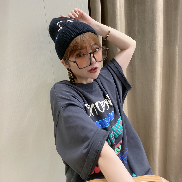 秋冬新款针织毛线帽子女韩版百搭日系保暖可爱小熊刺绣护耳时尚帽