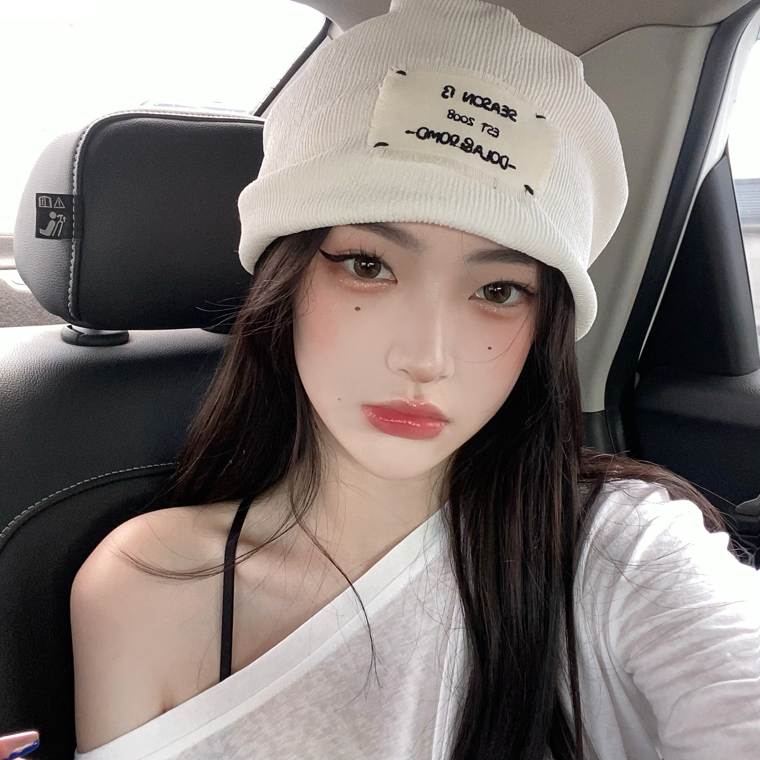 粥可可 日系ins针织线帽子女毛线帽大头围套头包头冷帽薄款堆堆帽