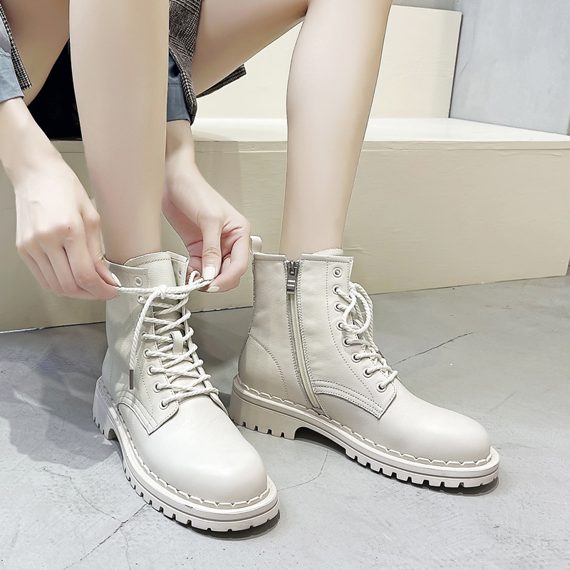 头层牛皮马丁靴女英伦风马丁靴新款 厚底2021潮ins侧拉链女靴子