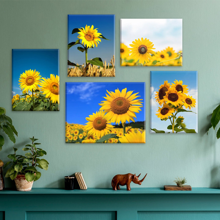 向日葵装饰画绷框画居家客厅装饰画壁画带框晶瓷画镶砖钢化膜新款