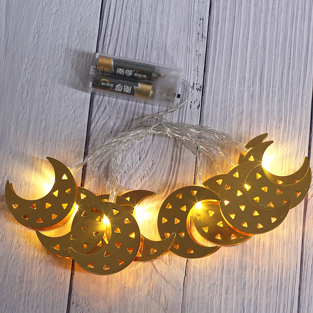 2021新品穆斯林开斋 斋月节灯串金色铁艺宫灯led电池盒节日装饰灯