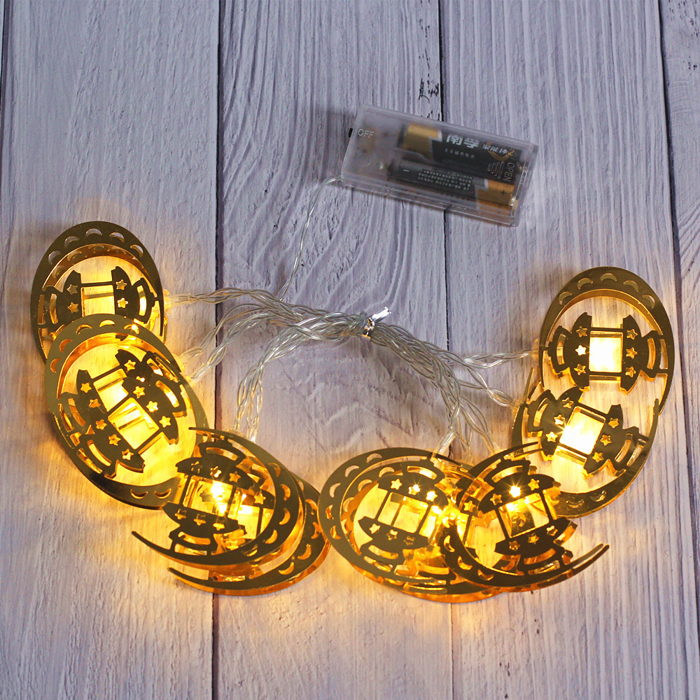 2021新品穆斯林开斋 斋月节灯串金色铁艺宫灯led电池盒节日装饰灯