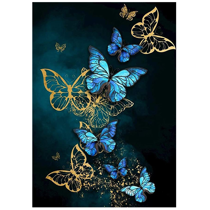 新款简约现代金箔抽象蓝色蝴蝶意境客厅酒店玄关北欧装饰画挂画