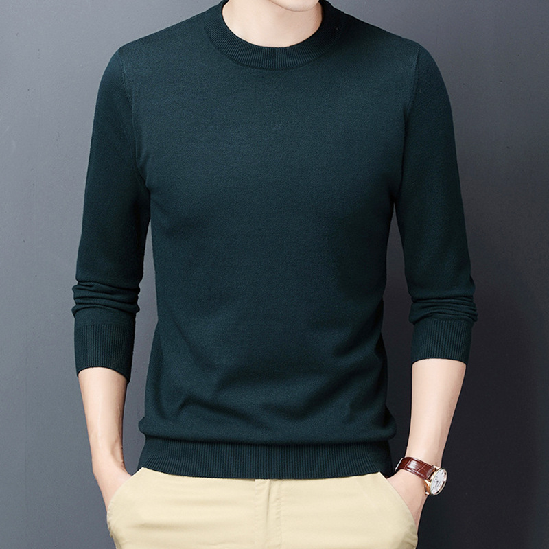 全羊毛男装2021冬季新款100%男士青年圆领薄款男士羊毛衫上衣毛衣