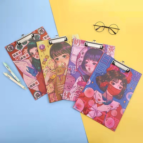 A4 Student Plate Holder Retro Hong Kong Style Girl Series Writing Pad File Folder Office Supplies Ins Folder