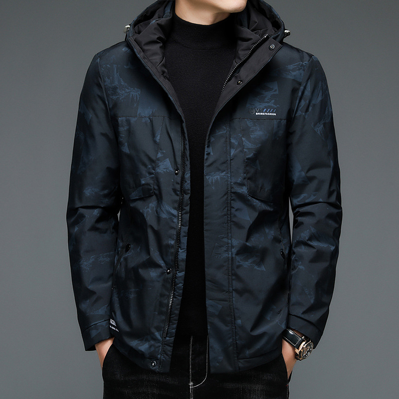 羽绒服男款2021新款冬季短款迷彩外套戴连帽保暖上衣加厚鸭绒袄子