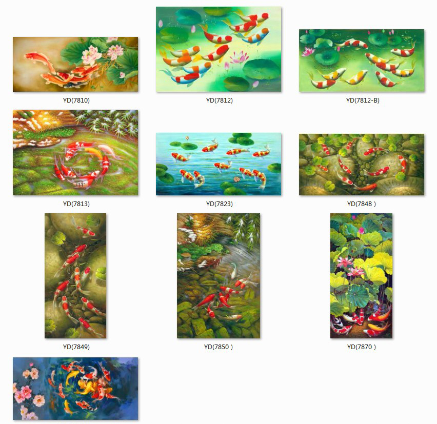 九鱼图油画风景系列北Q欧装饰客厅画手绘风景油画横幅素材高清图.