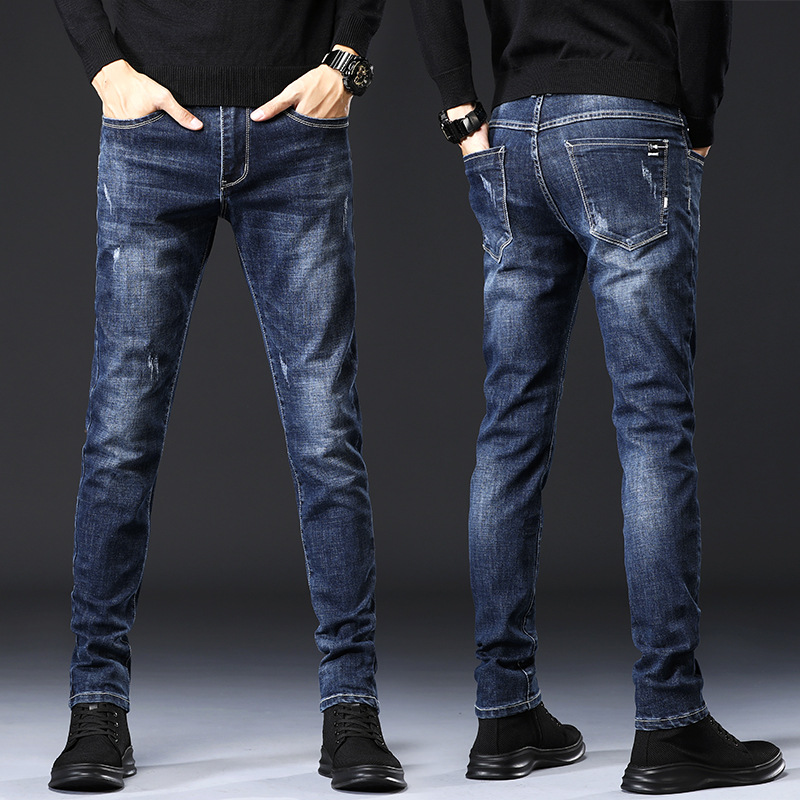 牛仔裤男士小脚修身韩版潮流弹力休闲长裤黑灰色裤子男2021春秋款