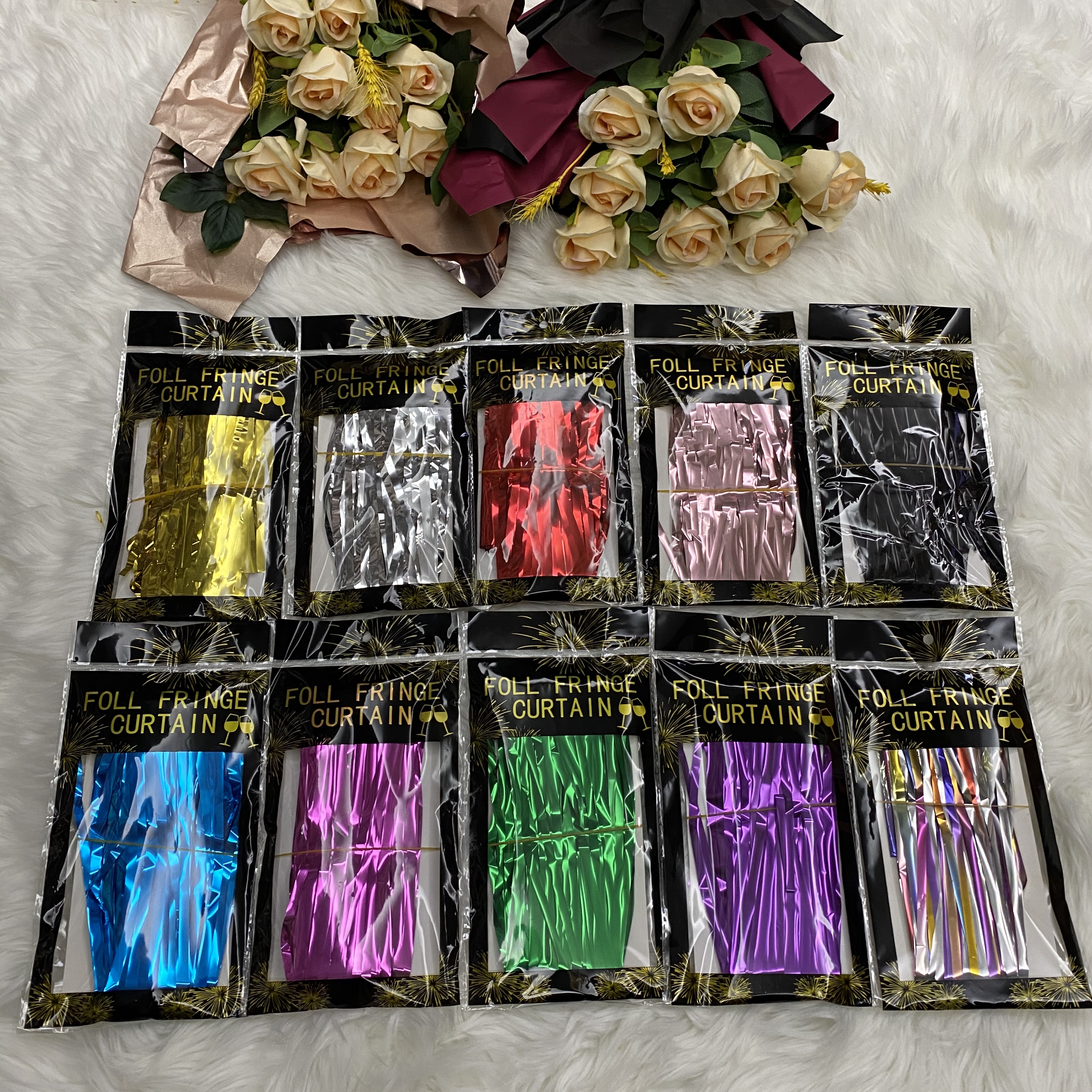 PET亮光雨丝门帘流苏儿童周岁节日生日舞台婚房婚庆派对背景装饰