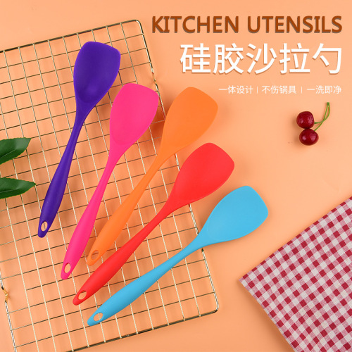 factory spot integrated silicone salad spoon baking silicone flat spoon silicone large salad spoon cross-border mixing spoon