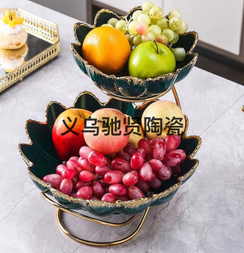High-End Ceramic Fruit Plate Cake Plate Snack Plate Creative Home Decoration Crafts Double-Layer Decoration Plate