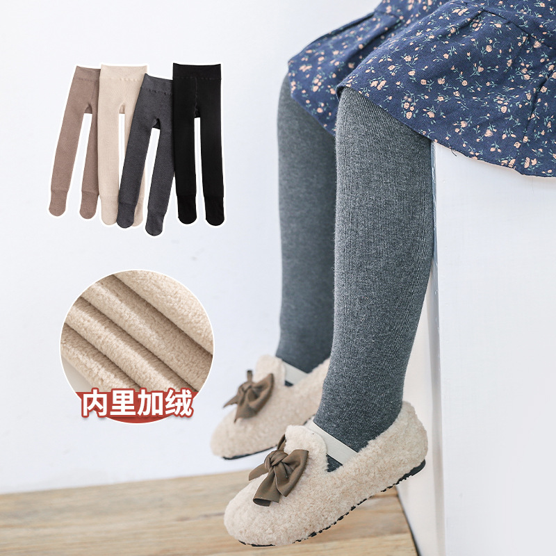 21年秋冬新款加绒一体裤加厚保暖儿童打底裤日系纯色女童打底