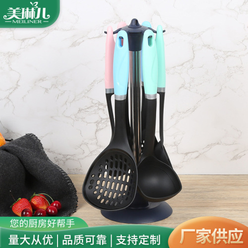 plastic handle nylon kitchenware 7-piece set non-stick pan frying shovel soup spoon kitchen cooking tools matching bracket