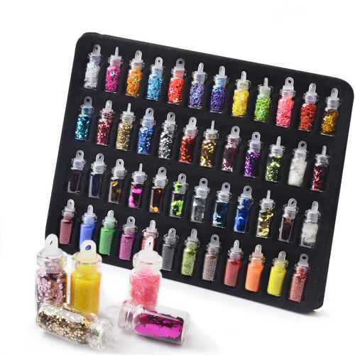 cross-border 48 colors glass bottle nail ornament glitter sequins hexagonal piece caviar nail decorations set