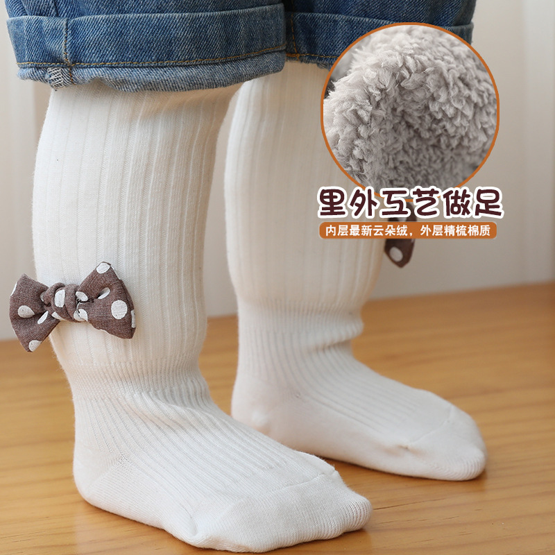 21秋冬加绒加厚婴儿连裤袜可爱蝴蝶结波点连裤袜保暖女童连裤袜
