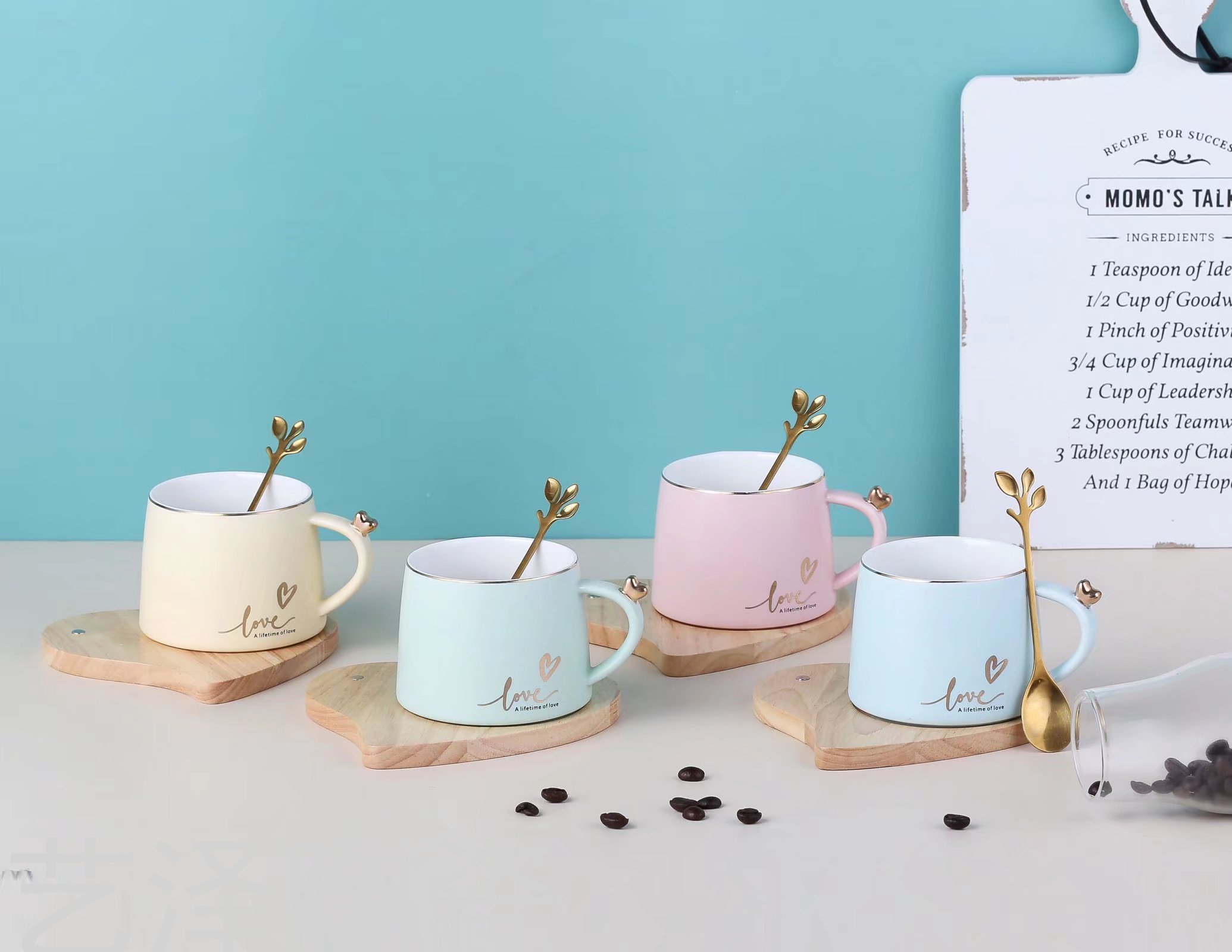 创意情侣咖啡杯碟木盘咖啡套装