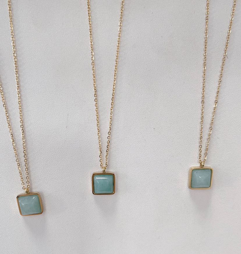 海蓝宝绿玉项链K金不掉色钛钢项链时尚百搭潮流项链