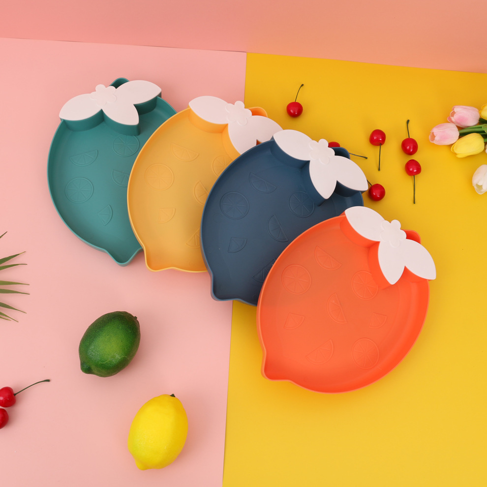 加厚可放果签牙签零食盘柠檬干果盘大容量创意塑料防摔甜品餐盘