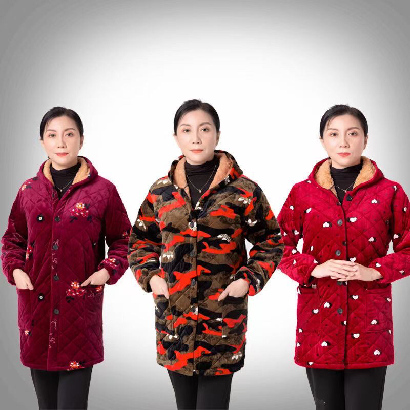 罩衣女加棉加绒宽松带帽大人防护中老年妈妈装户外大褂围裙工作服