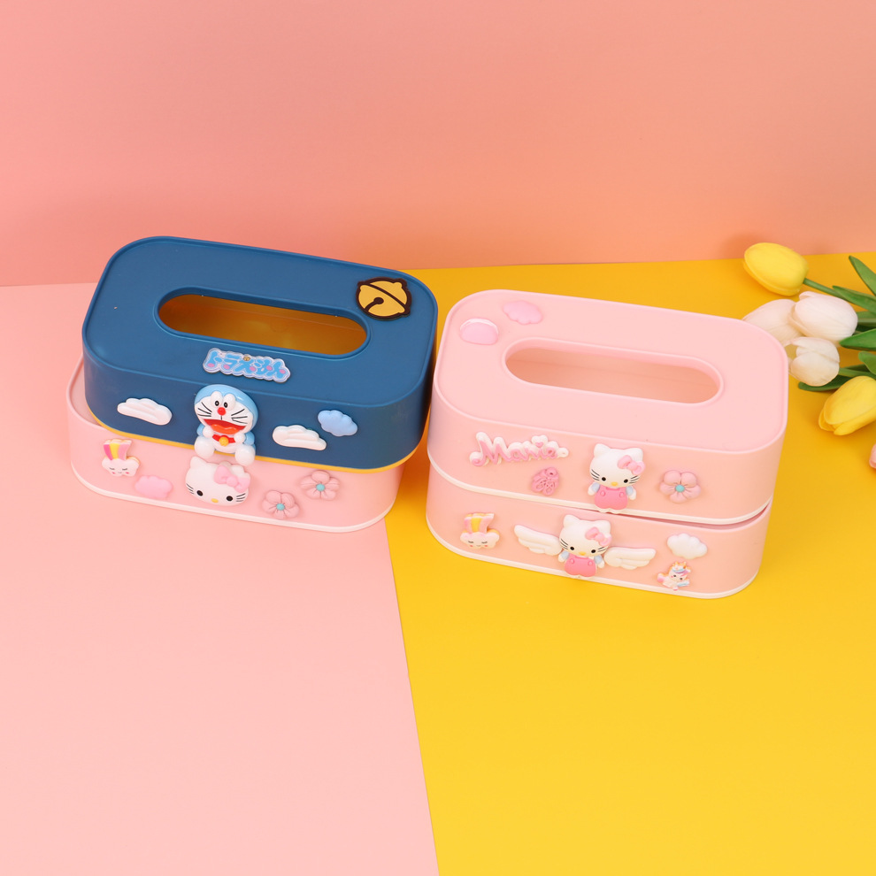 创意卡通粉系可爱KT猫纸巾盒餐桌客厅家用可伸缩叮当猫餐巾抽纸盒