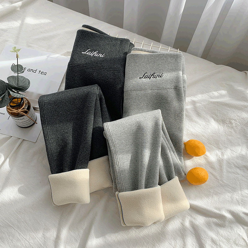 羊绒打底裤女外穿高腰螺纹秋冬季加绒加厚东北特厚一体保暖棉裤子