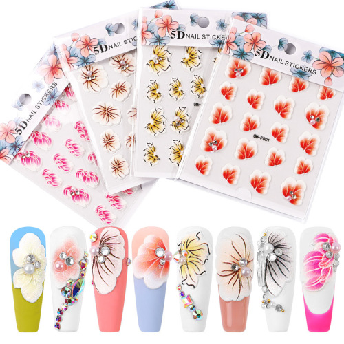 New Craft Thin Transparent Three-Dimensional Relief Flower Nail Sticker 5D Adhesive Nail sticker Relief 
