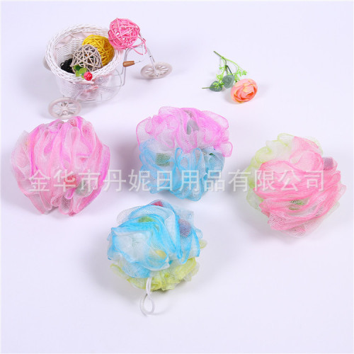 factory direct sale hot sale three-color sponge bath flower plus sponge colorful bath ball pe material